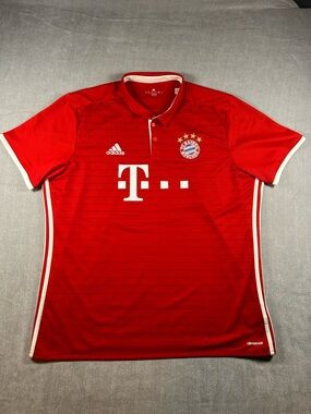 adidas Bayern Munich Red Polo-Style Home Soccer Jersey with White Trim